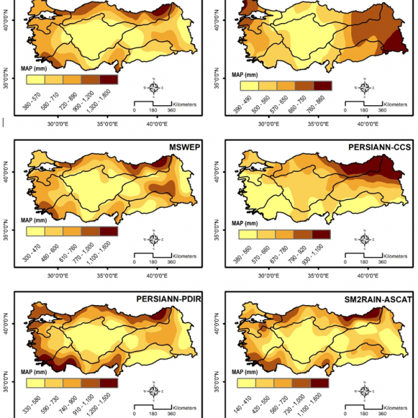 Farklı yağış veri setlerinden yıllık ortalama yağış değerleri